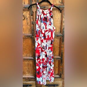 Jennifer Lopez Red and Blue Floral Maxi Dress